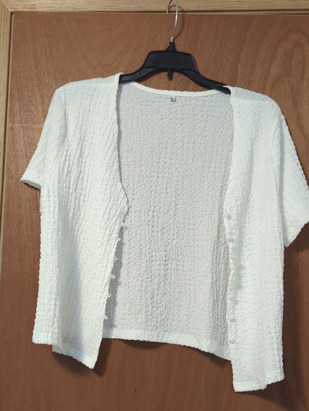 White Textured Short-Sleeve Open Cardigan - Women's Top
